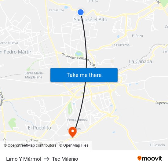 Limo Y Mármol to Tec Milenio map