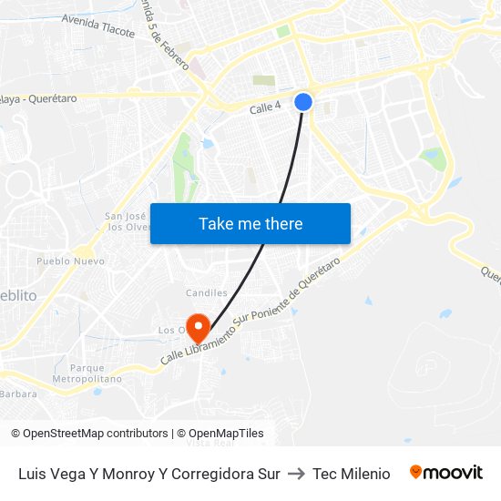 Luis Vega Y Monroy Y Corregidora Sur to Tec Milenio map
