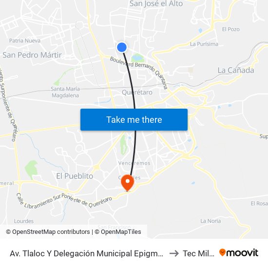 Av. Tlaloc Y Delegación Municipal Epigmenio González to Tec Milenio map