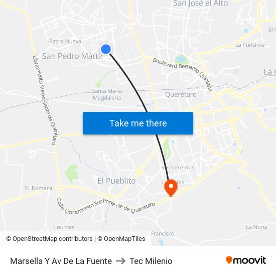 Marsella Y Av De La Fuente to Tec Milenio map