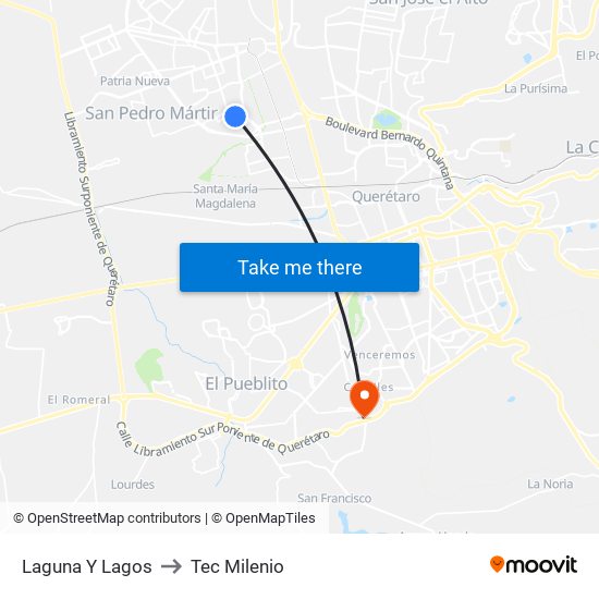 Laguna Y Lagos to Tec Milenio map