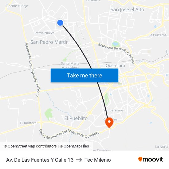 Av. De Las Fuentes Y Calle 13 to Tec Milenio map