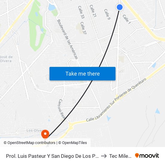 Prol. Luis Pasteur Y San Diego De Los Padres to Tec Milenio map
