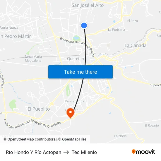 Río Hondo Y Río Actopan to Tec Milenio map