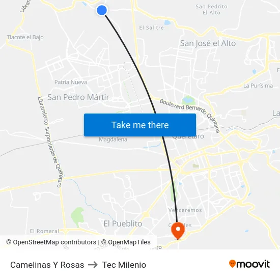 Camelinas Y Rosas to Tec Milenio map