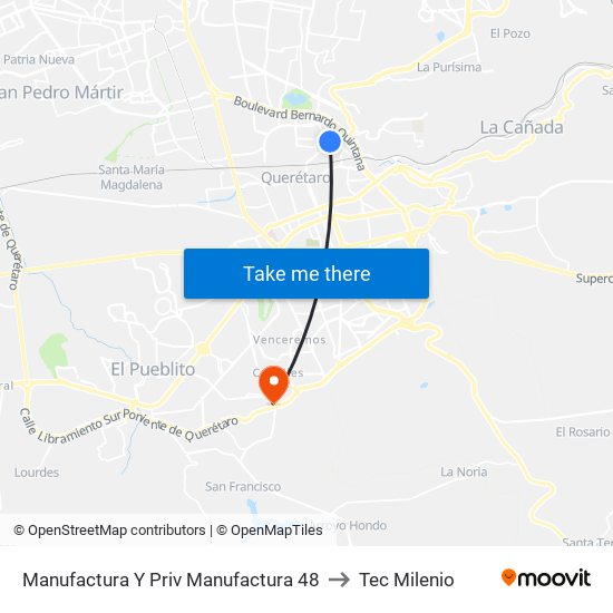 Manufactura Y Priv Manufactura 48 to Tec Milenio map