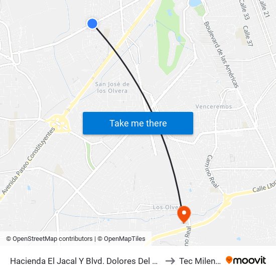 Hacienda El Jacal Y Blvd. Dolores Del Río to Tec Milenio map
