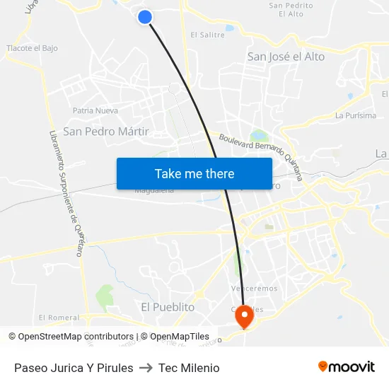 Paseo Jurica Y Pirules to Tec Milenio map