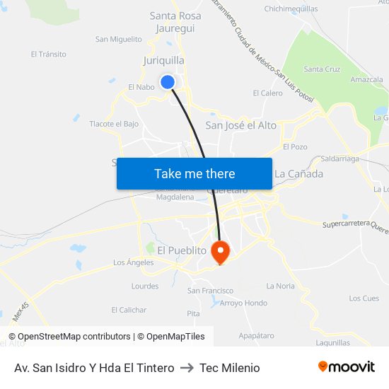 Av. San Isidro Y Hda El Tintero to Tec Milenio map