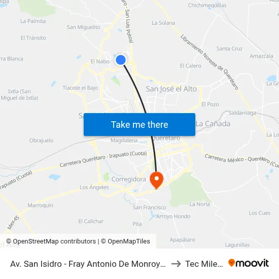 Av. San Isidro - Fray Antonio De Monroy E Hijar to Tec Milenio map