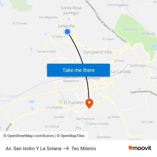 Av. San Isidro Y La Solana to Tec Milenio map