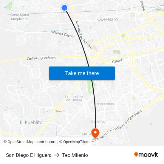 San Diego E Higuera to Tec Milenio map