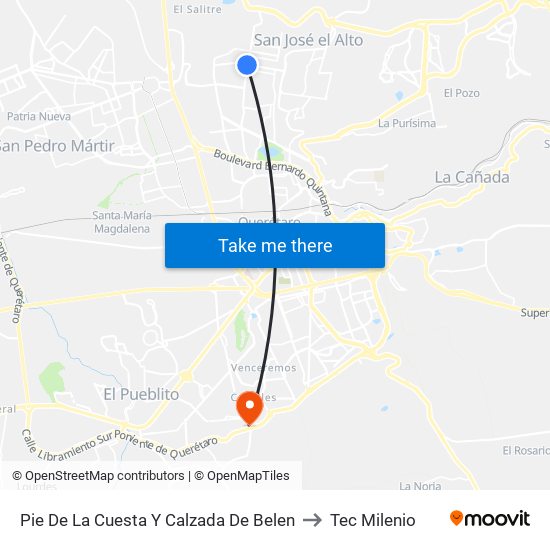 Pie De La Cuesta Y Calzada De Belen to Tec Milenio map