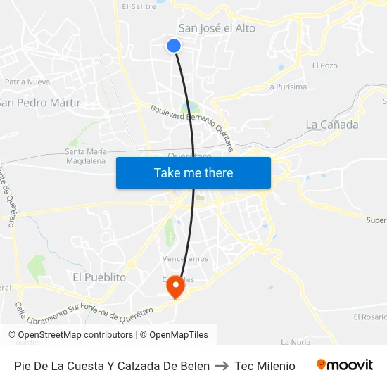 Pie De La Cuesta Y Calzada De Belen to Tec Milenio map