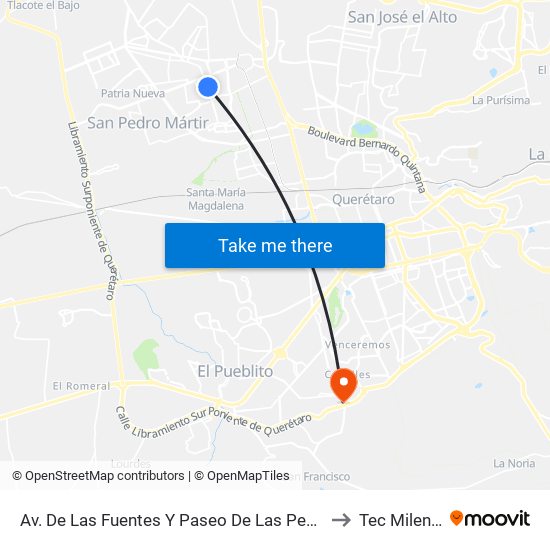 Av. De Las Fuentes Y Paseo De Las Peñas to Tec Milenio map