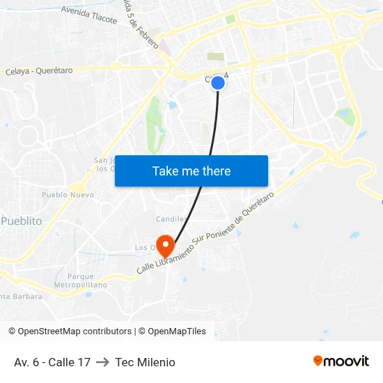 Av. 6 - Calle 17 to Tec Milenio map