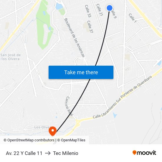 Av. 22 Y Calle 11 to Tec Milenio map