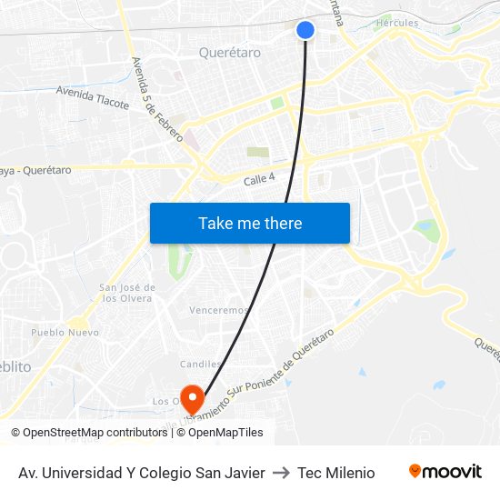 Av. Universidad Y Colegio San Javier to Tec Milenio map