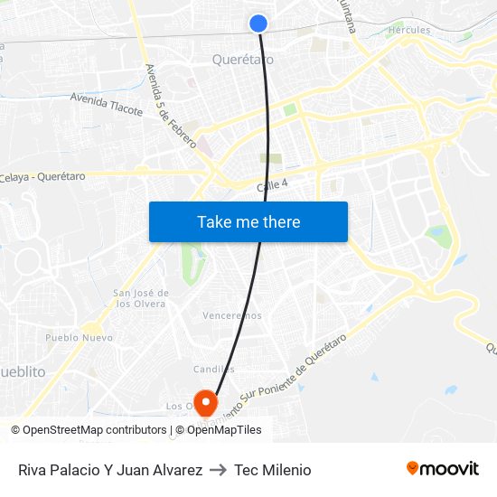 Riva Palacio Y Juan Alvarez to Tec Milenio map