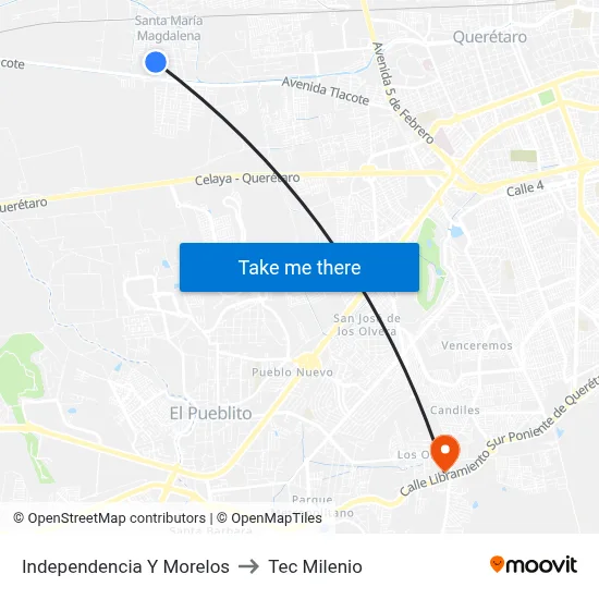Independencia Y Morelos to Tec Milenio map