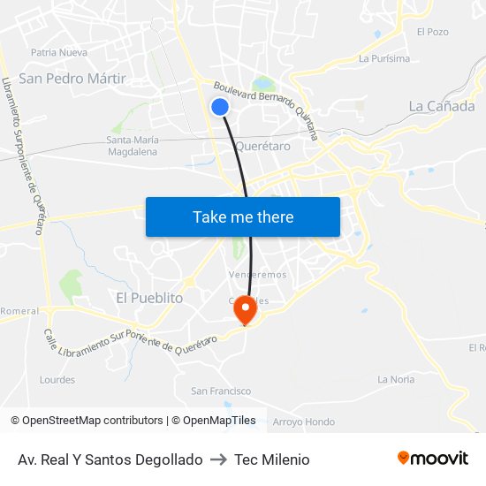 Av. Real Y Santos Degollado to Tec Milenio map