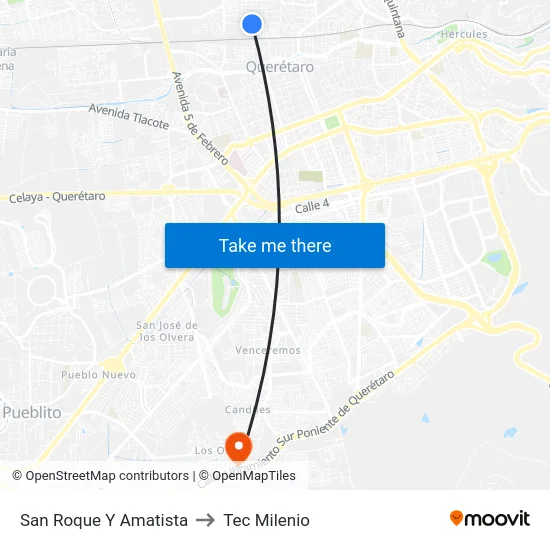 Av. San Roque - Amatista to Tec Milenio map