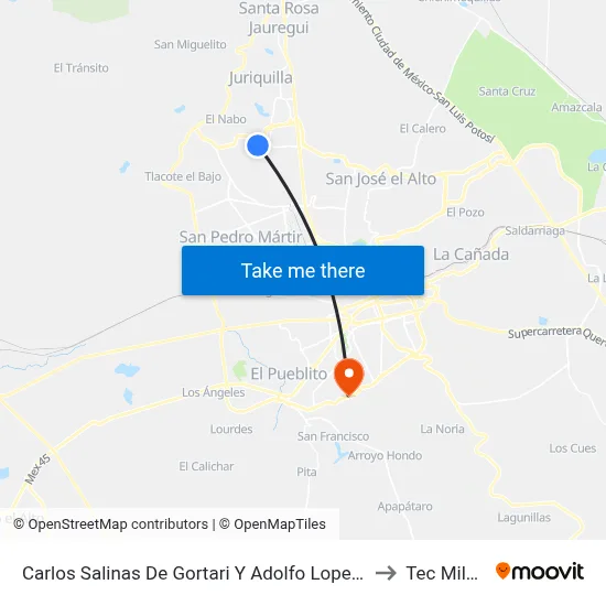 Carlos Salinas De Gortari Y Adolfo Lopez Mateos to Tec Milenio map