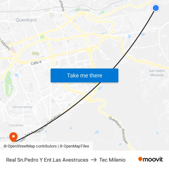 Real Sn.Pedro Y Ent.Las Avestruces to Tec Milenio map