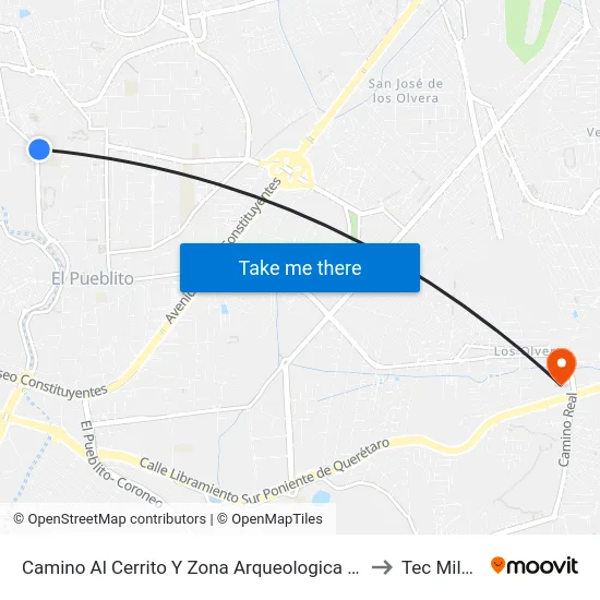 Camino Al Cerrito - Fray Eulalio Hernández Rivera to Tec Milenio map