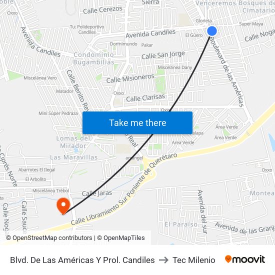 Blvd. De Las Américas Y Prol. Candiles to Tec Milenio map