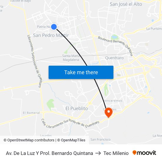 Av. De La Luz Y Prol. Bernardo Quintana to Tec Milenio map