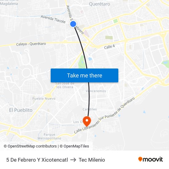 5 De Febrero Y Xicotencatl to Tec Milenio map