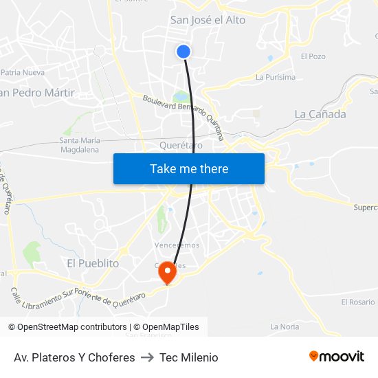 Av. Plateros Y Choferes to Tec Milenio map