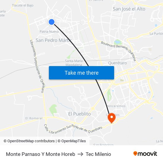 Monte Parnaso Y Monte Horeb to Tec Milenio map