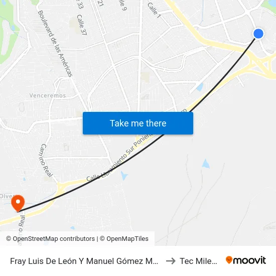 Fray Luis De León Y Manuel Gómez Morín to Tec Milenio map