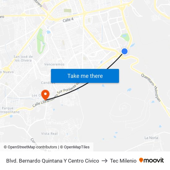 Blvd. Bernardo Quintana Y Centro Civico to Tec Milenio map