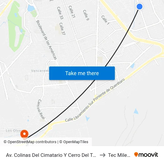 Av. Colinas Del Cimatario Y Cerro Del Tesoro to Tec Milenio map
