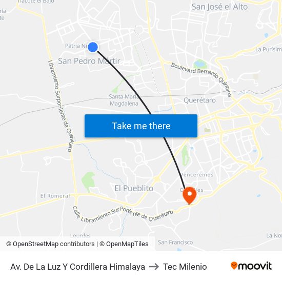 Av. De La Luz Y Cordillera Himalaya to Tec Milenio map