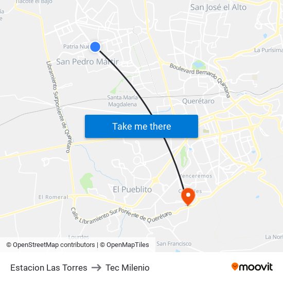 Estacion Las Torres to Tec Milenio map