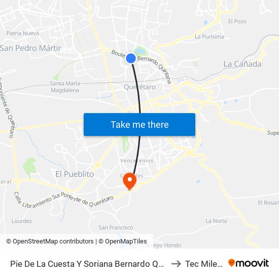 Pie De La Cuesta Y Soriana Bernardo Quintana to Tec Milenio map