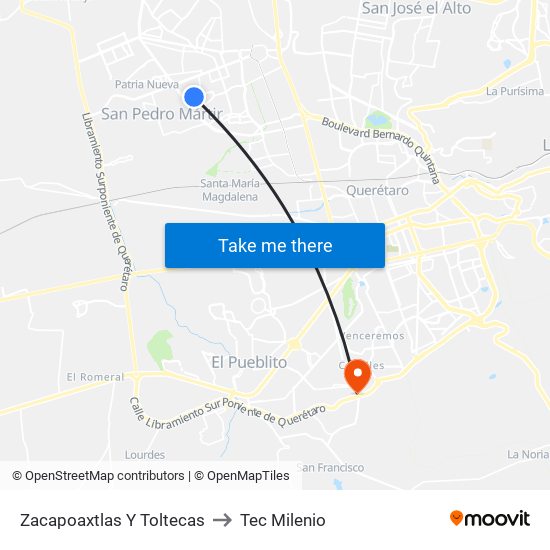 Zacapoaxtlas Y Toltecas to Tec Milenio map