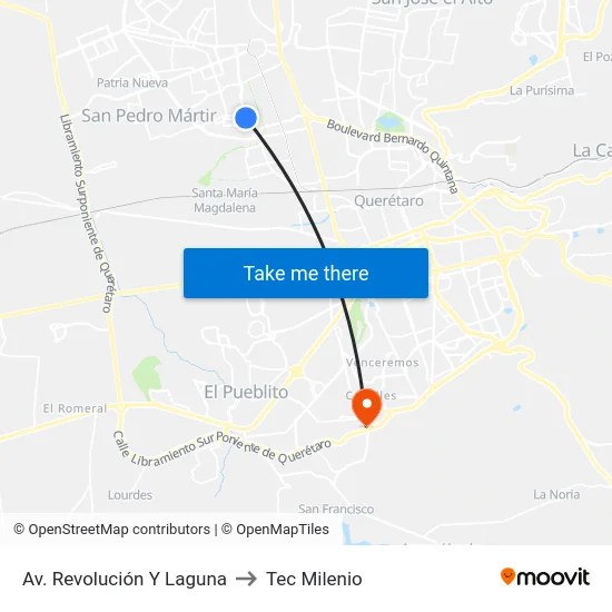 Av. Revolución Y Laguna to Tec Milenio map