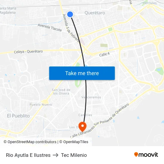 Rio Ayutla E Ilustres to Tec Milenio map