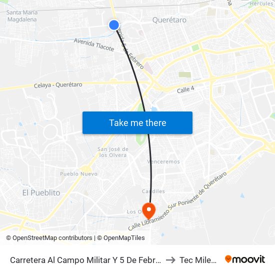 Carretera Al Campo Militar Y 5 De Febrero to Tec Milenio map
