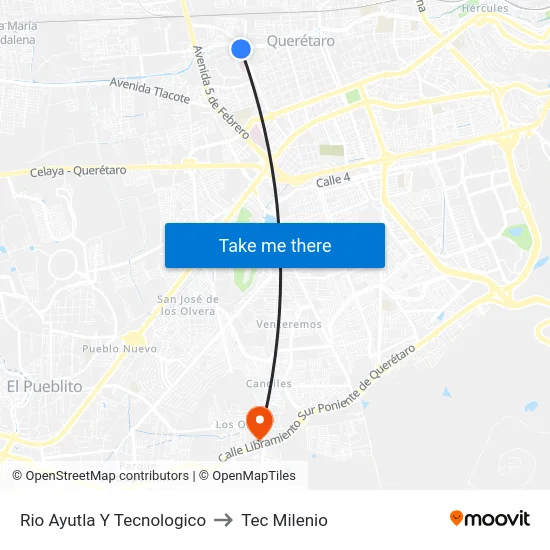 Rio Ayutla Y Tecnologico to Tec Milenio map