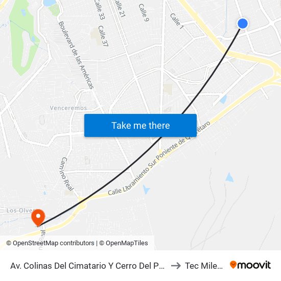 Av. Colinas Del Cimatario Y Cerro Del Peñón to Tec Milenio map