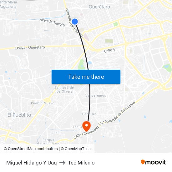 Miguel Hidalgo Y Uaq to Tec Milenio map