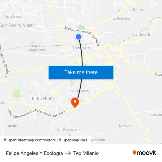 Av. Felipe Ángeles - Calle Del Porvenir to Tec Milenio map