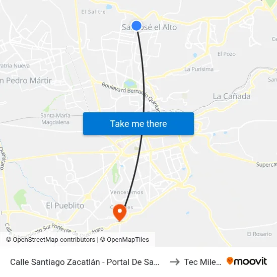 Calle Santiago Zacatlán - Portal De Samaniego to Tec Milenio map