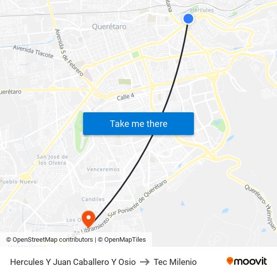 Hercules Y Juan Caballero Y Osio to Tec Milenio map